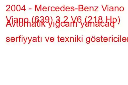 2004 - Mercedes-Benz Viano
Viano (639) 3.2 V6 (218 Hp) Avtomatik yığcam yanacaq sərfiyyatı və texniki göstəricilər