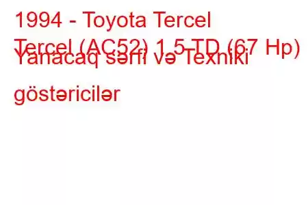 1994 - Toyota Tercel
Tercel (AC52) 1.5 TD (67 Hp) Yanacaq sərfi və Texniki göstəricilər