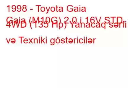 1998 - Toyota Gaia
Gaia (M10G) 2.0 i 16V STD 4WD (135 Hp) Yanacaq sərfi və Texniki göstəricilər