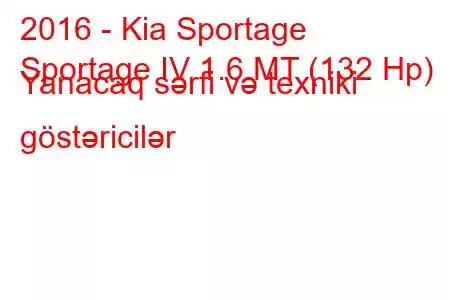 2016 - Kia Sportage
Sportage IV 1.6 MT (132 Hp) Yanacaq sərfi və texniki göstəricilər