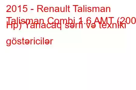 2015 - Renault Talisman
Talisman Combi 1.6 AMT (200 Hp) Yanacaq sərfi və texniki göstəricilər