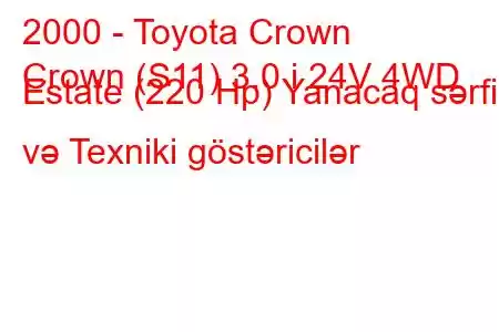 2000 - Toyota Crown
Crown (S11) 3.0 i 24V 4WD Estate (220 Hp) Yanacaq sərfi və Texniki göstəricilər