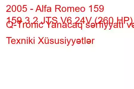 2005 - Alfa Romeo 159
159 3.2 JTS V6 24V (260 HP) Q-Tronic Yanacaq sərfiyyatı və Texniki Xüsusiyyətlər