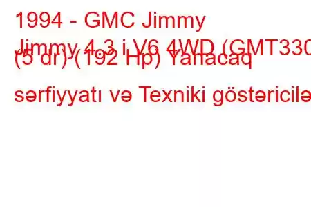 1994 - GMC Jimmy
Jimmy 4.3 i V6 4WD (GMT330) (5 dr) (192 Hp) Yanacaq sərfiyyatı və Texniki göstəricilər