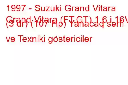 1997 - Suzuki Grand Vitara
Grand Vitara (FT,GT) 1.6 i 16V (3 dr) (107 Hp) Yanacaq sərfi və Texniki göstəricilər