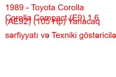 1989 - Toyota Corolla
Corolla Compact (E9) 1.6 (AE92) (105 Hp) Yanacaq sərfiyyatı və Texniki göstəricilər