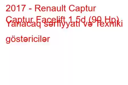 2017 - Renault Captur
Captur Facelift 1.5d (90 Hp) Yanacaq sərfiyyatı və Texniki göstəricilər