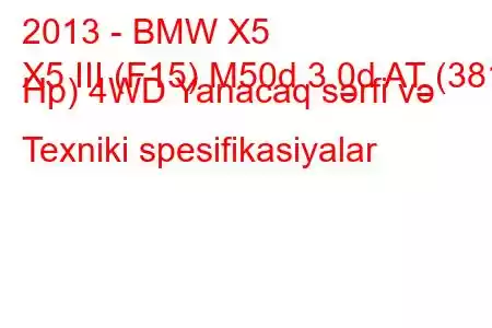 2013 - BMW X5
X5 III (F15) M50d 3.0d AT (381 Hp) 4WD Yanacaq sərfi və Texniki spesifikasiyalar