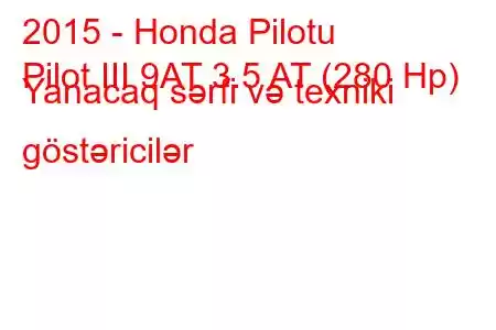 2015 - Honda Pilotu
Pilot III 9AT 3.5 AT (280 Hp) Yanacaq sərfi və texniki göstəricilər