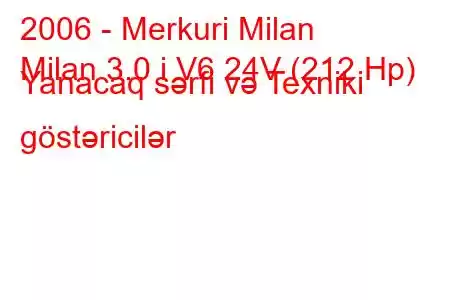 2006 - Merkuri Milan
Milan 3.0 i V6 24V (212 Hp) Yanacaq sərfi və Texniki göstəricilər