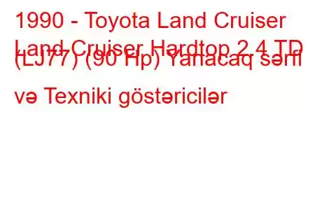 1990 - Toyota Land Cruiser
Land Cruiser Hardtop 2.4 TD (LJ77) (90 Hp) Yanacaq sərfi və Texniki göstəricilər