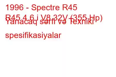 1996 - Spectre R45
R45 4.6 i V8 32V (355 Hp) Yanacaq sərfi və Texniki spesifikasiyalar