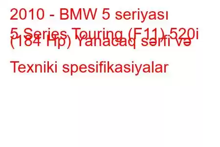 2010 - BMW 5 seriyası
5 Series Touring (F11) 520i (184 Hp) Yanacaq sərfi və Texniki spesifikasiyalar