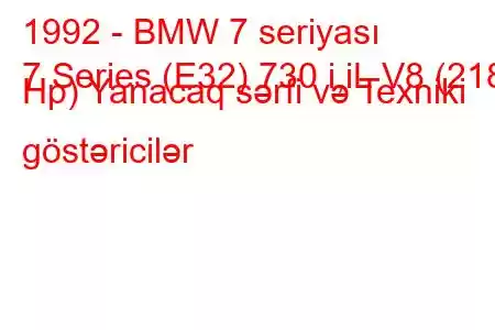 1992 - BMW 7 seriyası
7 Series (E32) 730 i,iL V8 (218 Hp) Yanacaq sərfi və Texniki göstəricilər