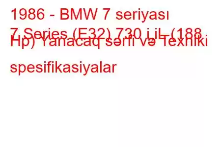 1986 - BMW 7 seriyası
7 Series (E32) 730 i,iL (188 Hp) Yanacaq sərfi və Texniki spesifikasiyalar