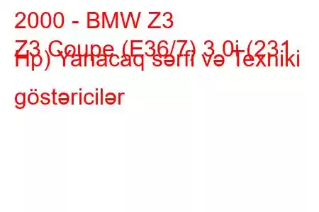 2000 - BMW Z3
Z3 Coupe (E36/7) 3.0i (231 Hp) Yanacaq sərfi və Texniki göstəricilər