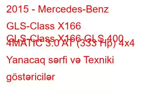 2015 - Mercedes-Benz GLS-Class X166
GLS-Class X166 GLS 400 4MATIC 3.0 AT (333 Hp) 4x4 Yanacaq sərfi və Texniki göstəricilər