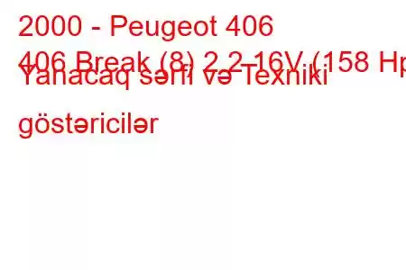 2000 - Peugeot 406
406 Break (8) 2.2 16V (158 Hp) Yanacaq sərfi və Texniki göstəricilər