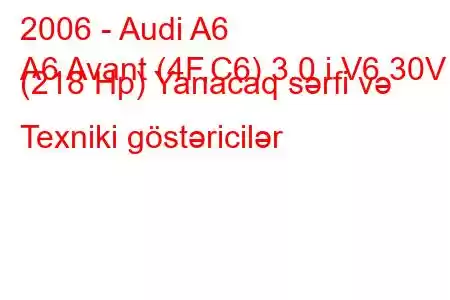 2006 - Audi A6
A6 Avant (4F,C6) 3.0 i V6 30V (218 Hp) Yanacaq sərfi və Texniki göstəricilər