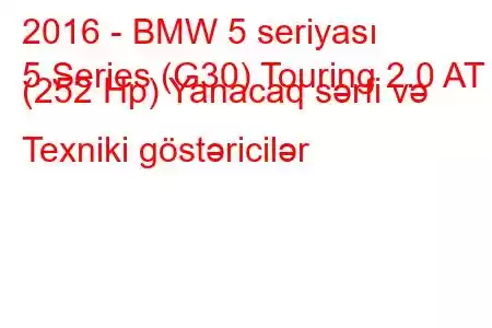 2016 - BMW 5 seriyası
5 Series (G30) Touring 2.0 AT (252 Hp) Yanacaq sərfi və Texniki göstəricilər