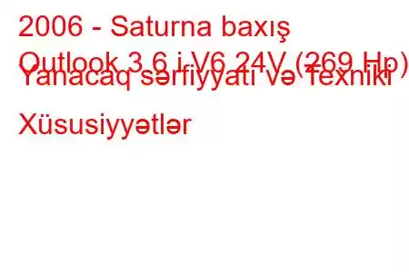 2006 - Saturna baxış
Outlook 3.6 i V6 24V (269 Hp) Yanacaq sərfiyyatı və Texniki Xüsusiyyətlər