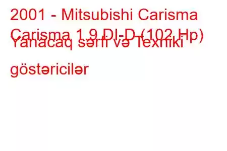 2001 - Mitsubishi Carisma
Carisma 1.9 DI-D (102 Hp) Yanacaq sərfi və Texniki göstəricilər