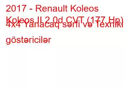 2017 - Renault Koleos
Koleos II 2.0d CVT (177 Hp) 4x4 Yanacaq sərfi və Texniki göstəricilər