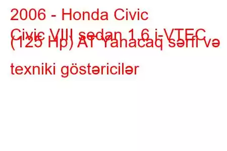 2006 - Honda Civic
Civic VIII sedan 1.6 i-VTEC (125 Hp) AT Yanacaq sərfi və texniki göstəricilər