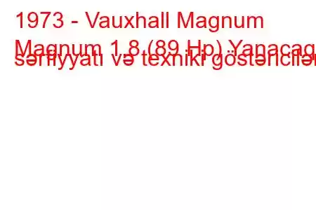 1973 - Vauxhall Magnum
Magnum 1.8 (89 Hp) Yanacaq sərfiyyatı və texniki göstəricilər