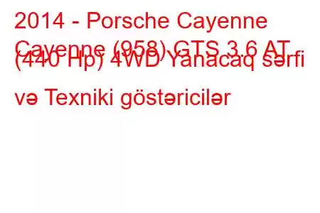 2014 - Porsche Cayenne
Cayenne (958) GTS 3.6 AT (440 Hp) 4WD Yanacaq sərfi və Texniki göstəricilər