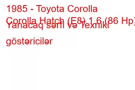 1985 - Toyota Corolla
Corolla Hatch (E8) 1.6 (86 Hp) Yanacaq sərfi və Texniki göstəricilər