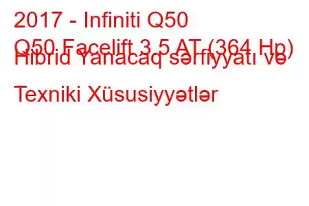 2017 - Infiniti Q50
Q50 Facelift 3.5 AT (364 Hp) Hibrid Yanacaq sərfiyyatı və Texniki Xüsusiyyətlər