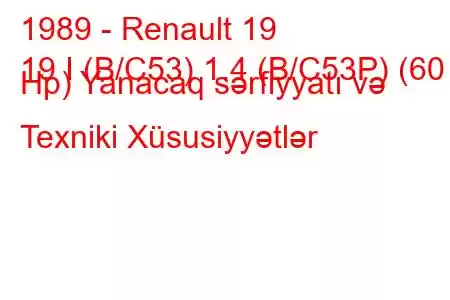 1989 - Renault 19
19 I (B/C53) 1.4 (B/C53P) (60 Hp) Yanacaq sərfiyyatı və Texniki Xüsusiyyətlər