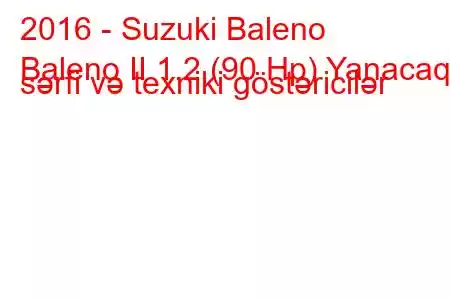 2016 - Suzuki Baleno
Baleno II 1.2 (90 Hp) Yanacaq sərfi və texniki göstəricilər