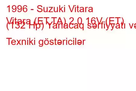 1996 - Suzuki Vitara
Vitara (ET,TA) 2.0 16V (ET) (132 Hp) Yanacaq sərfiyyatı və Texniki göstəricilər