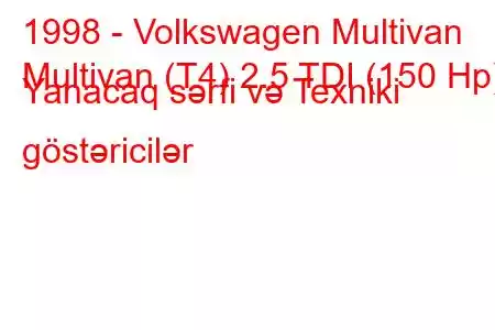 1998 - Volkswagen Multivan
Multivan (T4) 2.5 TDI (150 Hp) Yanacaq sərfi və Texniki göstəricilər