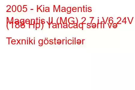 2005 - Kia Magentis
Magentis II (MG) 2.7 i V6 24V (188 Hp) Yanacaq sərfi və Texniki göstəricilər