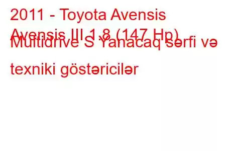 2011 - Toyota Avensis
Avensis III 1.8 (147 Hp) Multidrive S Yanacaq sərfi və texniki göstəricilər