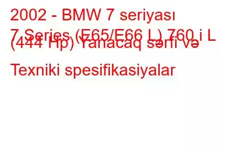 2002 - BMW 7 seriyası
7 Series (E65/E66 L) 760 i L (444 Hp) Yanacaq sərfi və Texniki spesifikasiyalar