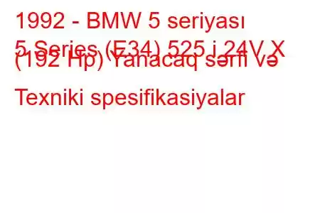 1992 - BMW 5 seriyası
5 Series (E34) 525 i 24V X (192 Hp) Yanacaq sərfi və Texniki spesifikasiyalar