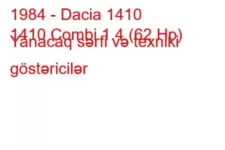 1984 - Dacia 1410
1410 Combi 1.4 (62 Hp) Yanacaq sərfi və texniki göstəricilər