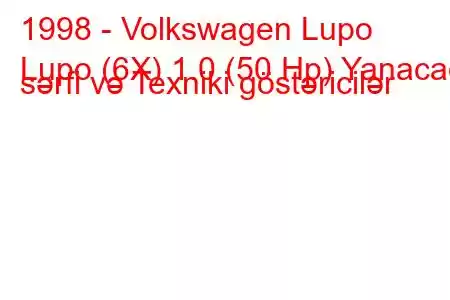 1998 - Volkswagen Lupo
Lupo (6X) 1.0 (50 Hp) Yanacaq sərfi və Texniki göstəricilər