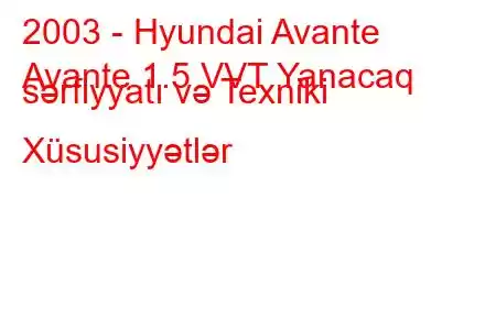 2003 - Hyundai Avante
Avante 1.5 VVT Yanacaq sərfiyyatı və Texniki Xüsusiyyətlər