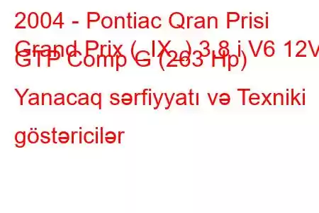 2004 - Pontiac Qran Prisi
Grand Prix (_IX_) 3.8 i V6 12V GTP Comp G (263 Hp) Yanacaq sərfiyyatı və Texniki göstəricilər