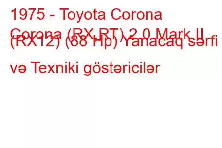 1975 - Toyota Corona
Corona (RX,RT) 2.0 Mark II (RX12) (88 Hp) Yanacaq sərfi və Texniki göstəricilər