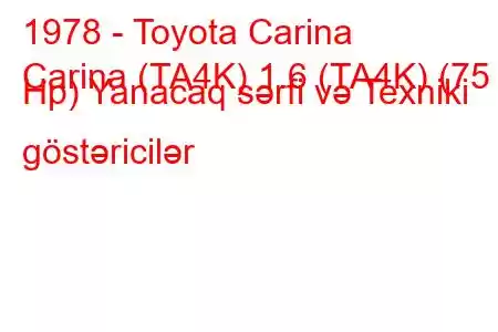 1978 - Toyota Carina
Carina (TA4K) 1.6 (TA4K) (75 Hp) Yanacaq sərfi və Texniki göstəricilər