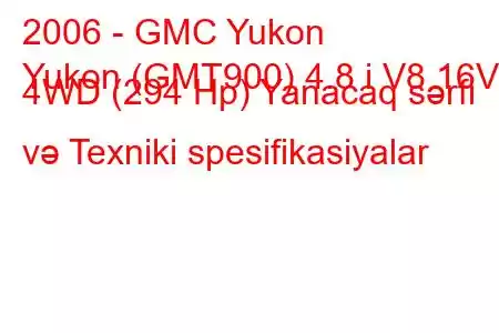 2006 - GMC Yukon
Yukon (GMT900) 4.8 i V8 16V 4WD (294 Hp) Yanacaq sərfi və Texniki spesifikasiyalar