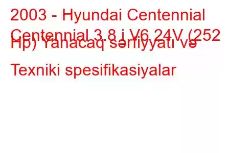 2003 - Hyundai Centennial
Centennial 3.8 i V6 24V (252 Hp) Yanacaq sərfiyyatı və Texniki spesifikasiyalar