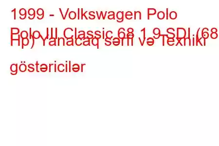 1999 - Volkswagen Polo
Polo III Classic 68 1.9 SDI (68 Hp) Yanacaq sərfi və Texniki göstəricilər