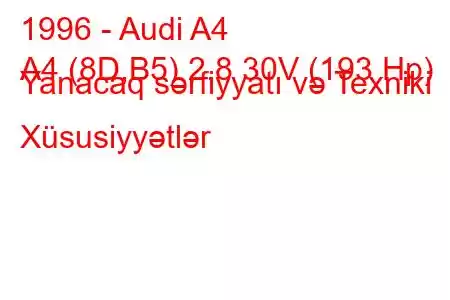 1996 - Audi A4
A4 (8D,B5) 2.8 30V (193 Hp) Yanacaq sərfiyyatı və Texniki Xüsusiyyətlər